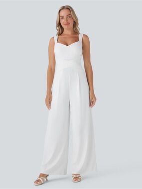 HALARA White Wide-Leg Square-Neck Jumpsuit